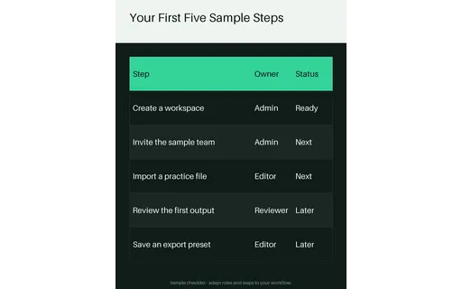 Customer Onboarding Checklist — table-sheet layout, sample content only
