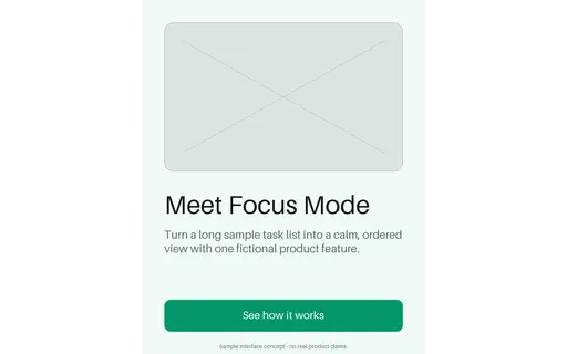 Feature Announcement Focus Mode — poster layout, sample content only