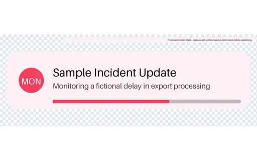 Incident Status Update — alert-card layout, sample content only