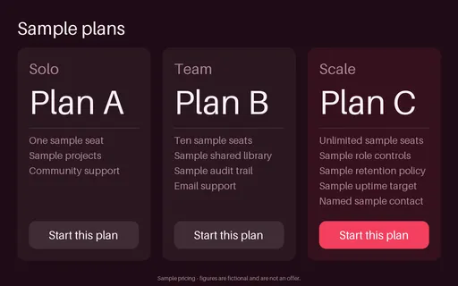 Plan Comparison Tiers — price-tiers layout, sample content only