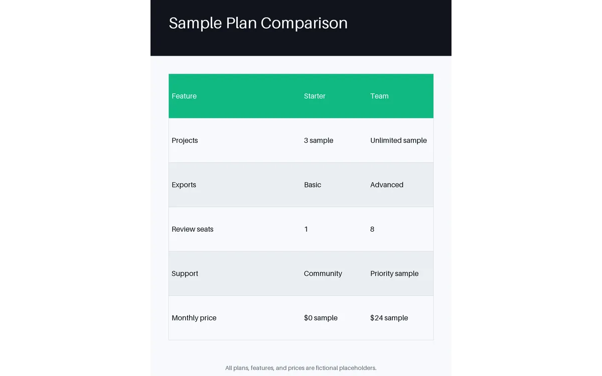 Pricing Plan Comparison detail preview