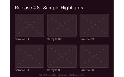 Release Notes Module Board — card-grid layout, sample content only