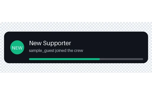 New Supporter Alert — alert-card layout, sample content only