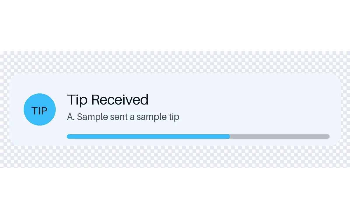 Tip Received Alert Card detail preview