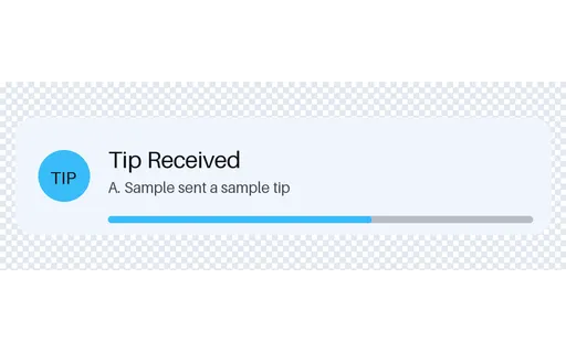 Tip Received Alert Card — alert-card layout, sample content only