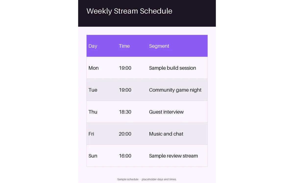 Weekly Stream Schedule Panel detail preview