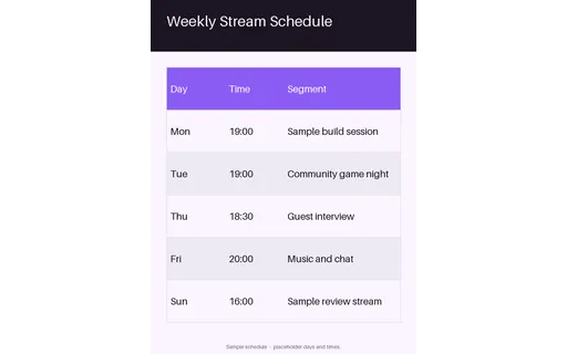 Weekly Stream Schedule Panel template preview
