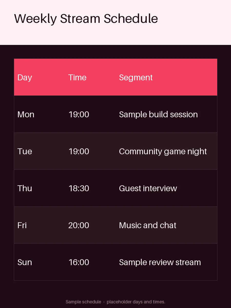 Weekly Stream Schedule Panel variant 1