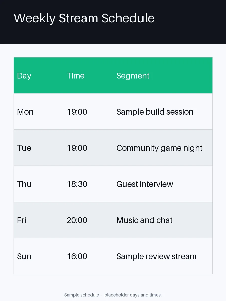 Weekly Stream Schedule Panel variant 2