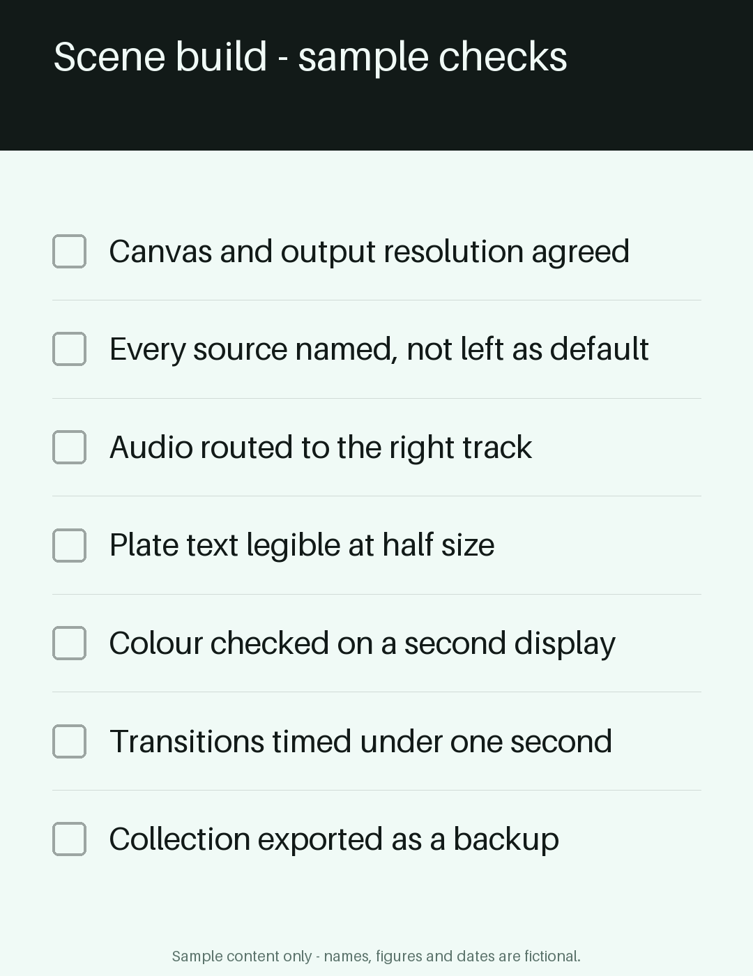 Scene Build Checklist canonical preview