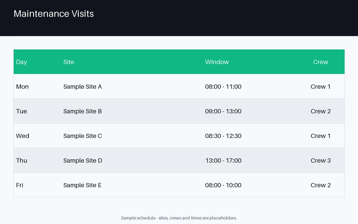 Maintenance Visit Schedule detail preview