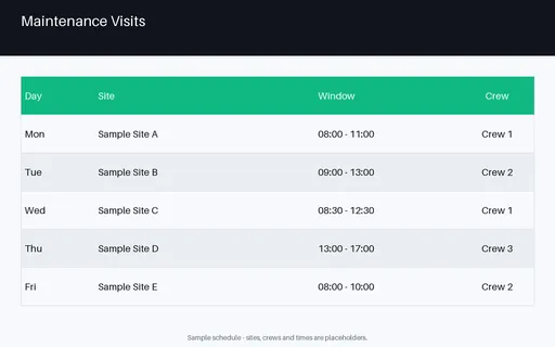 Maintenance Visit Schedule template preview