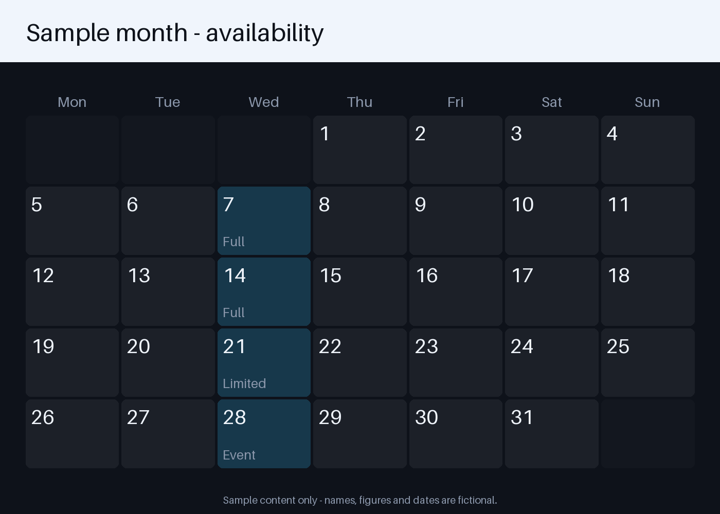 Booking Calendar Panel canonical preview