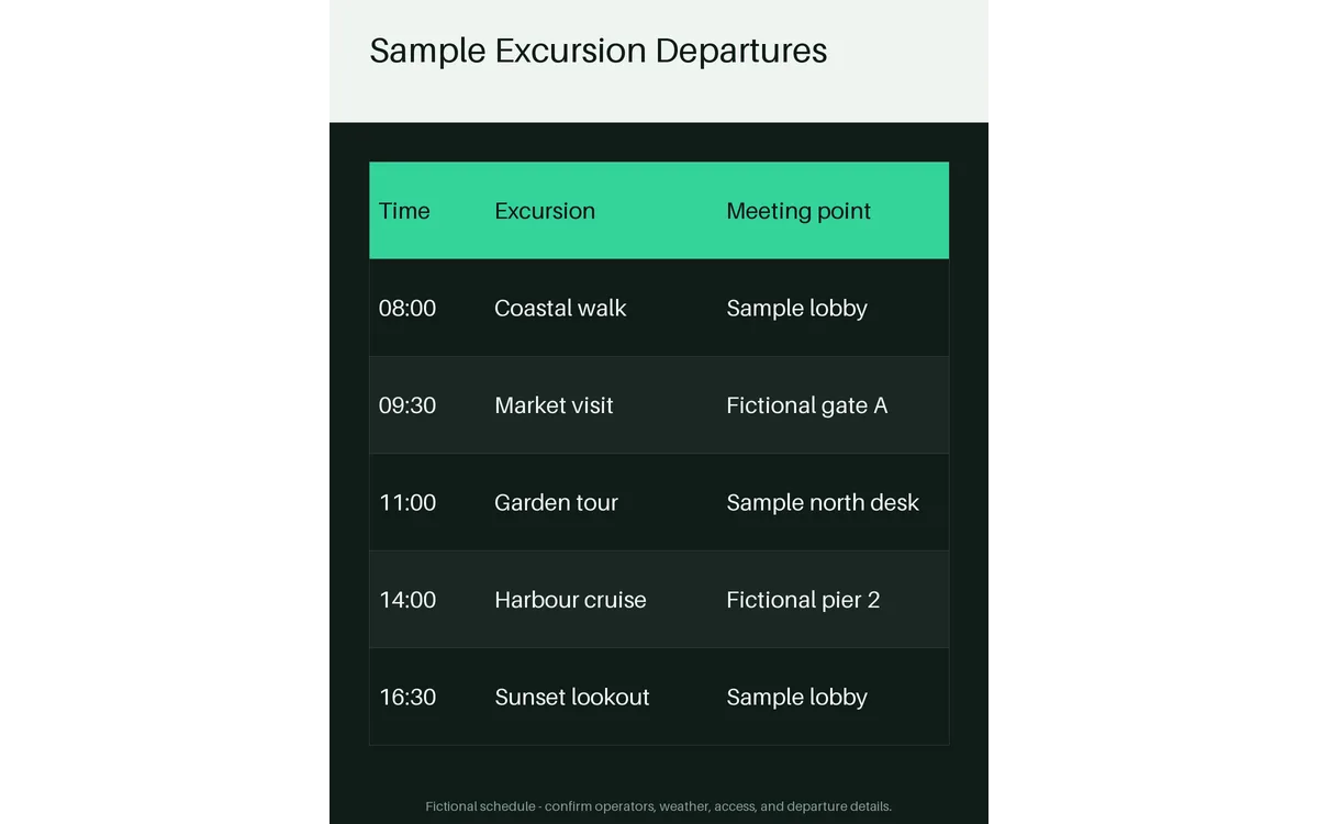 Excursion Departure Schedule detail preview
