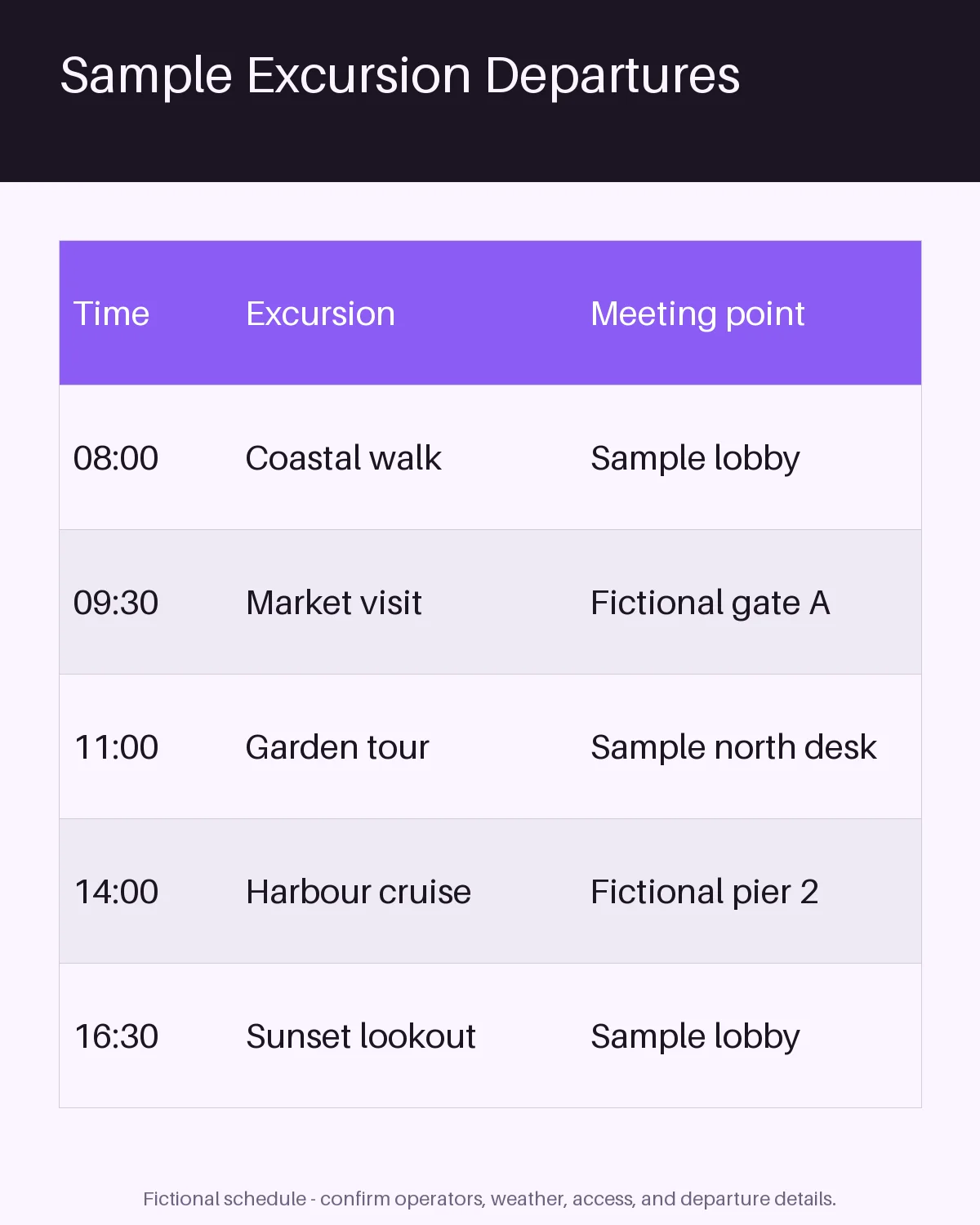 Excursion Departure Schedule variant 1