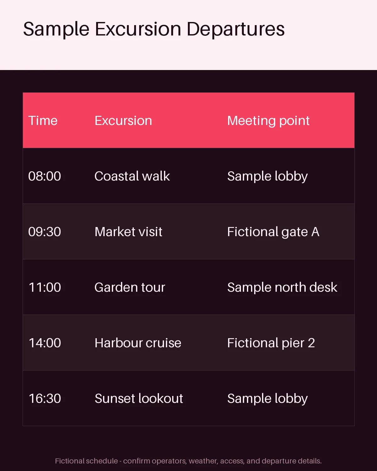Excursion Departure Schedule variant 2