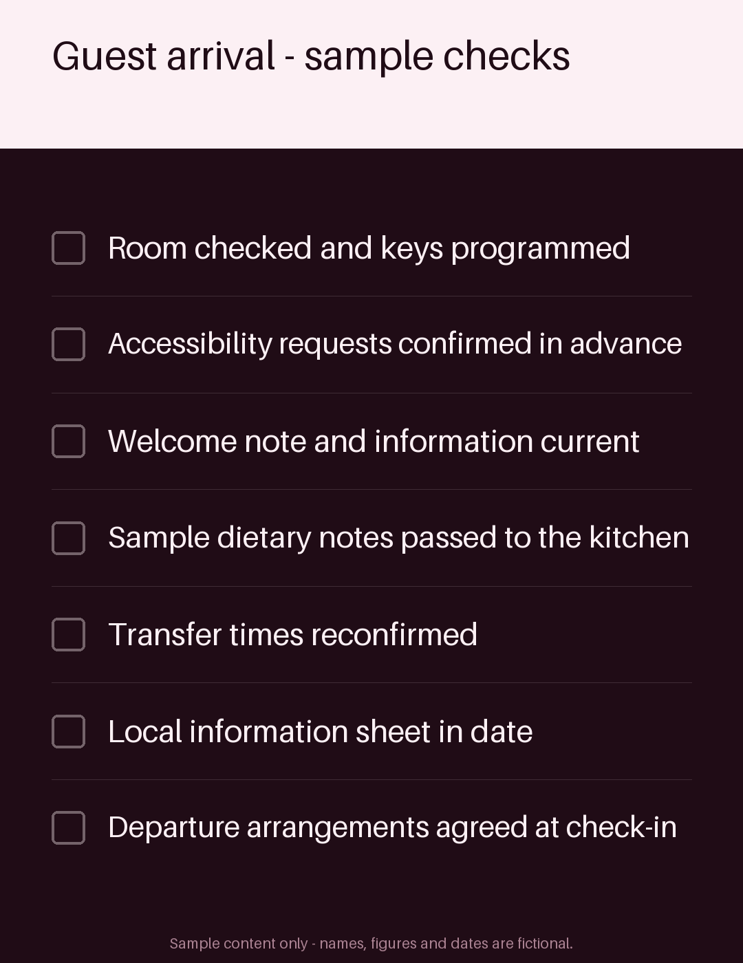 Guest Arrival Checklist canonical preview