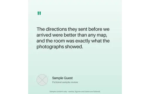 Guest Review Quote — quote-card layout, sample content only