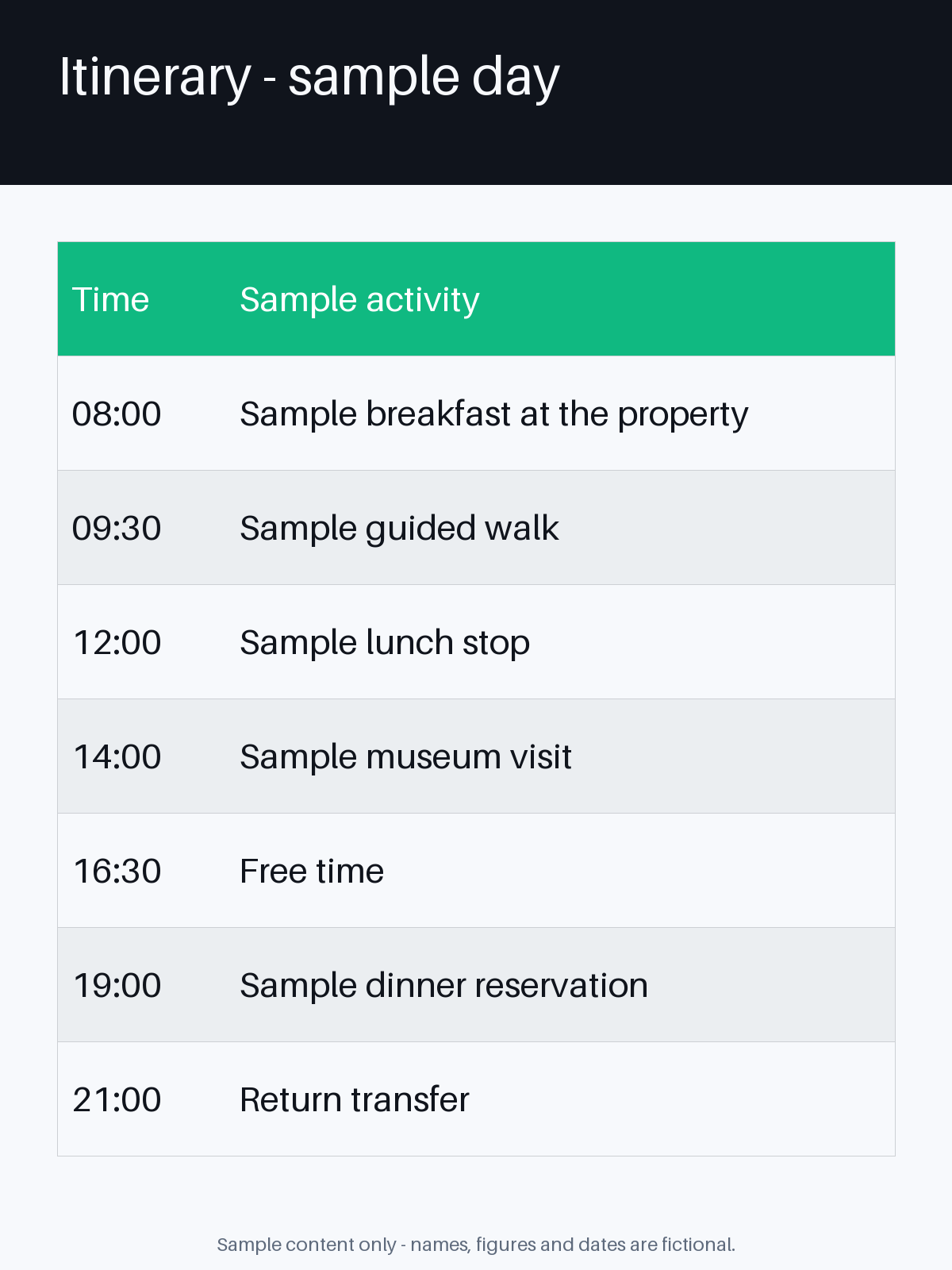 Itinerary Day Sheet canonical preview