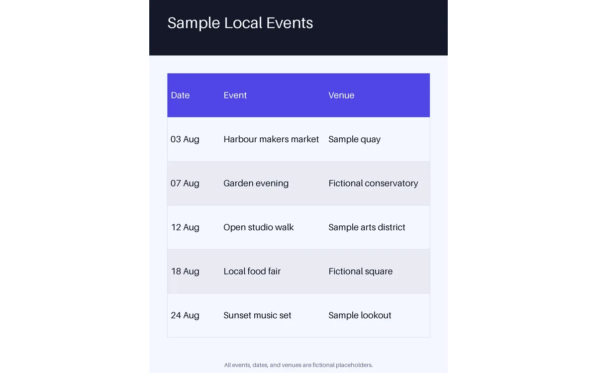 Local Events Calendar detail preview