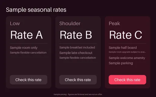 Season Rate Tiers — price-tiers layout, sample content only
