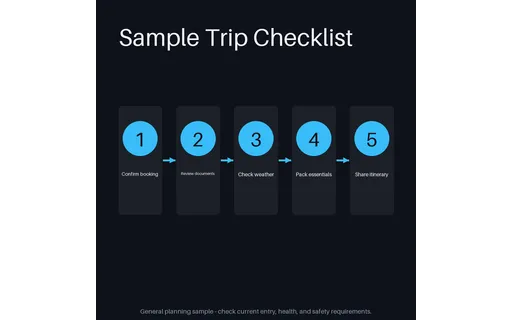 Traveller Checklist Flow — flow-diagram layout, sample content only