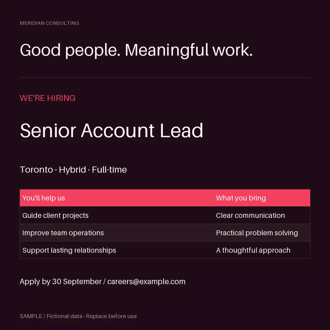 Hiring Now Graphic: alternate brand palette 1