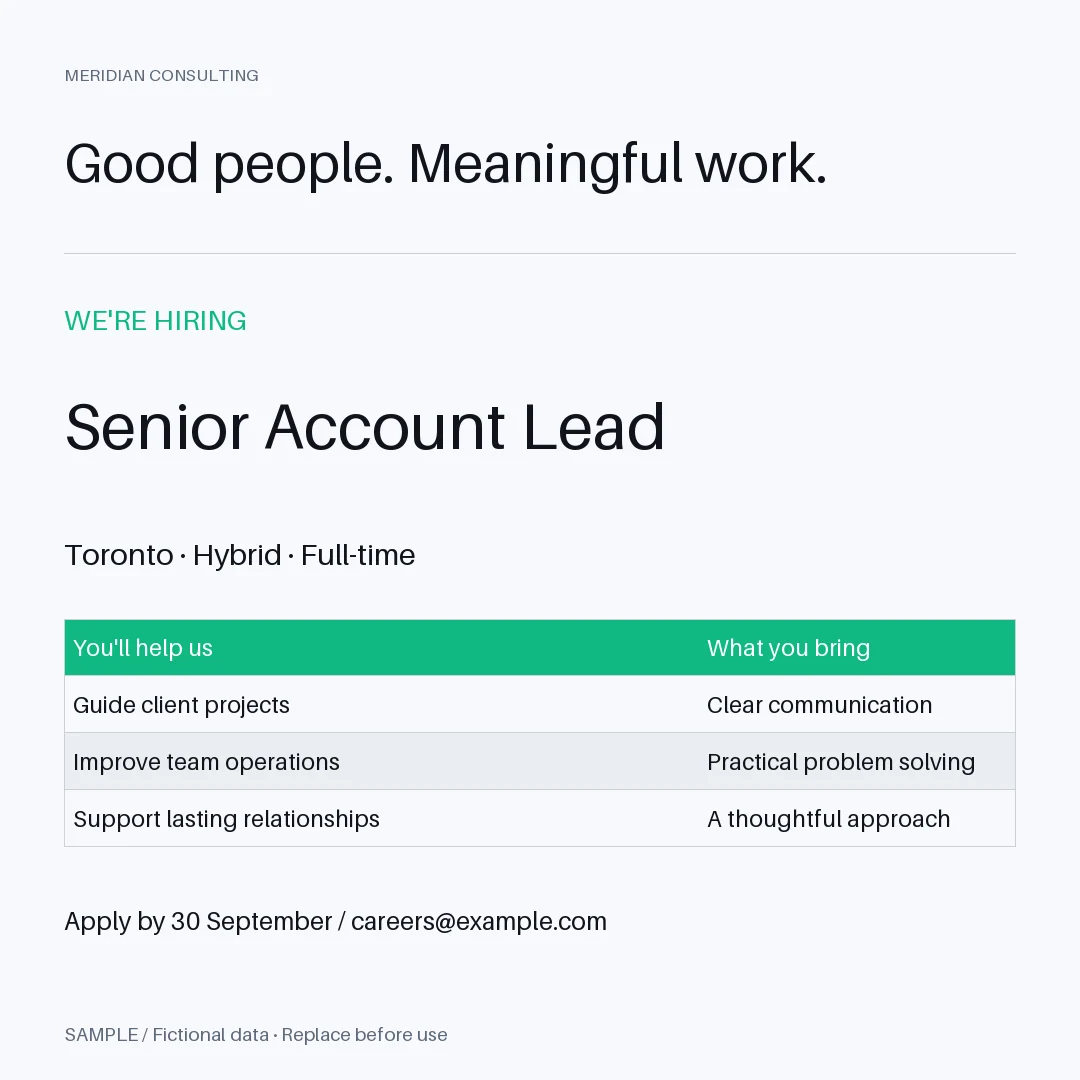 Hiring Now Graphic: alternate brand palette 2