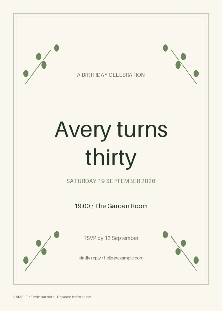 Birthday Invitation: editable event with synthetic content