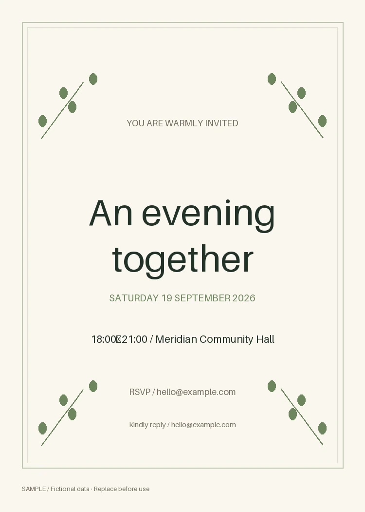 General Event Invitation: editable event with synthetic content