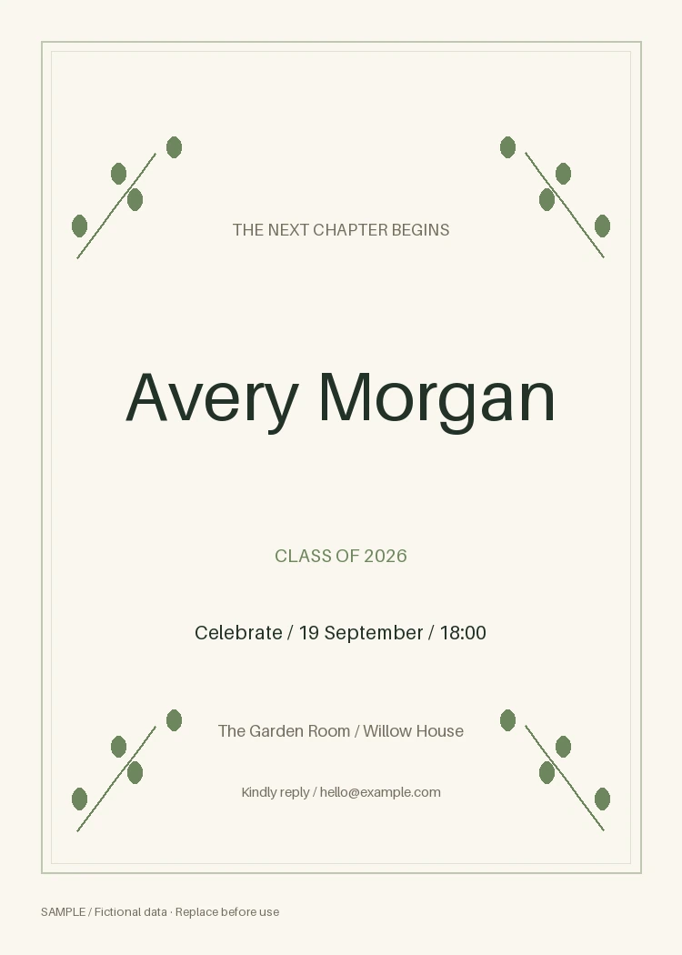 Graduation Announcement: editable event with synthetic content