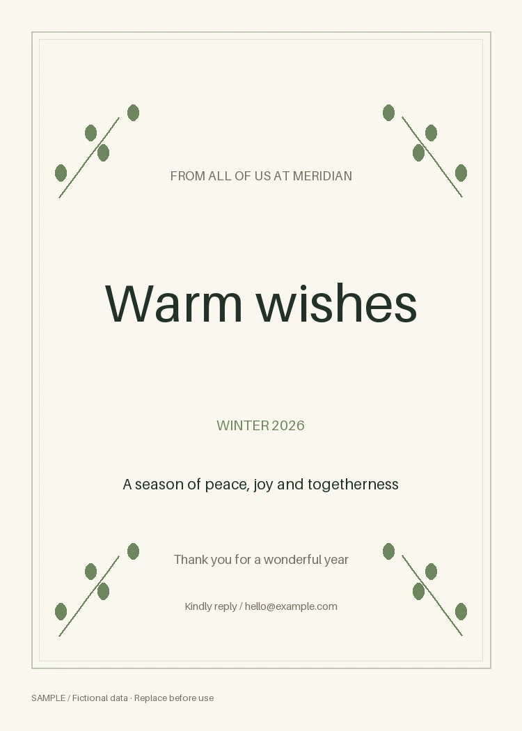 Winter Holiday Greeting: editable event with synthetic content