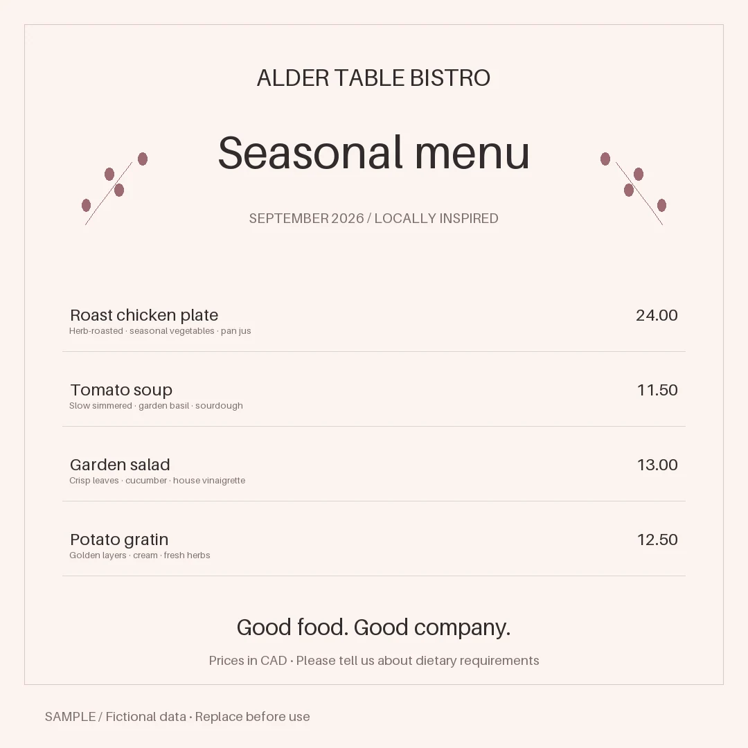 Restaurant Menu Promotion: alternate brand palette 1