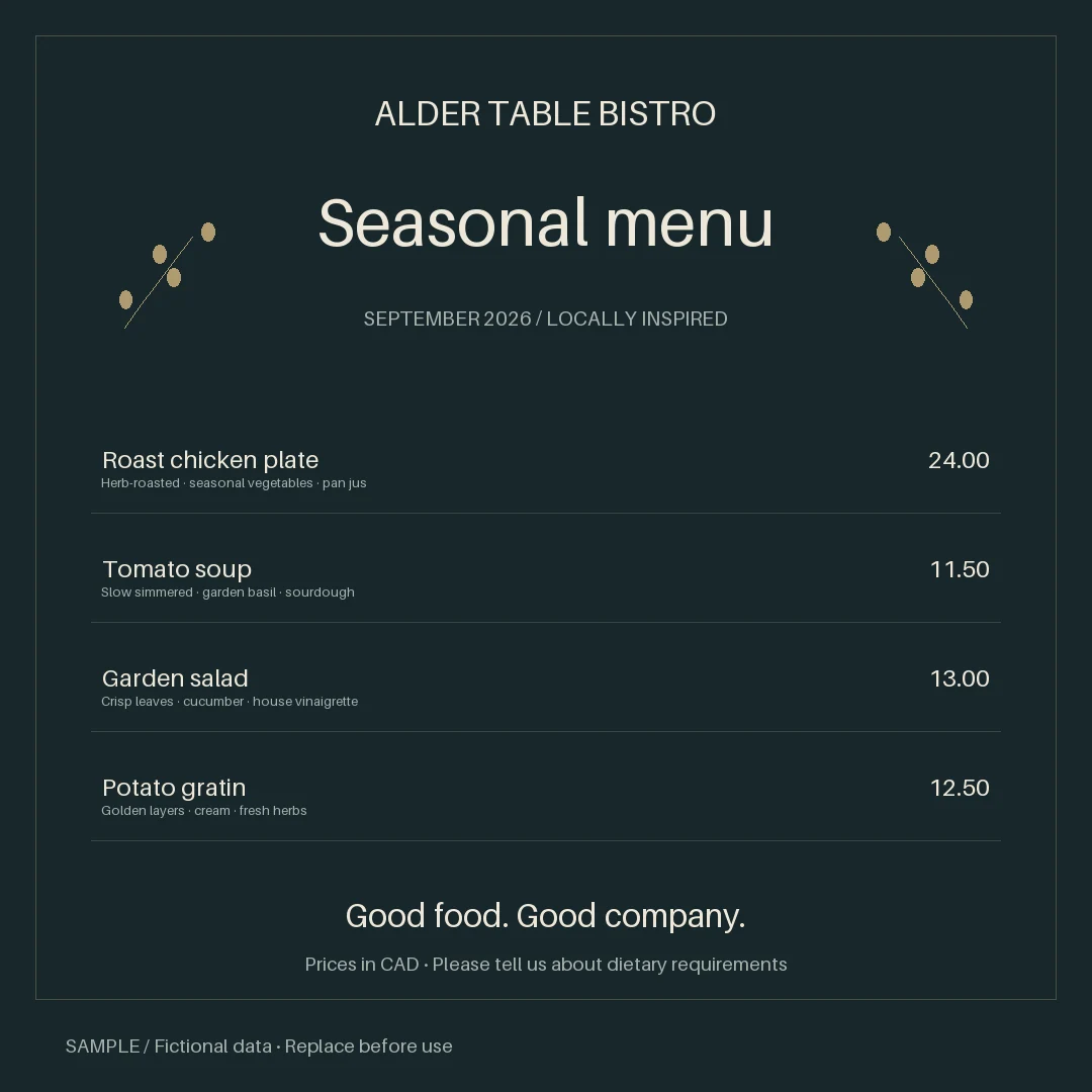 Restaurant Menu Promotion: alternate brand palette 2