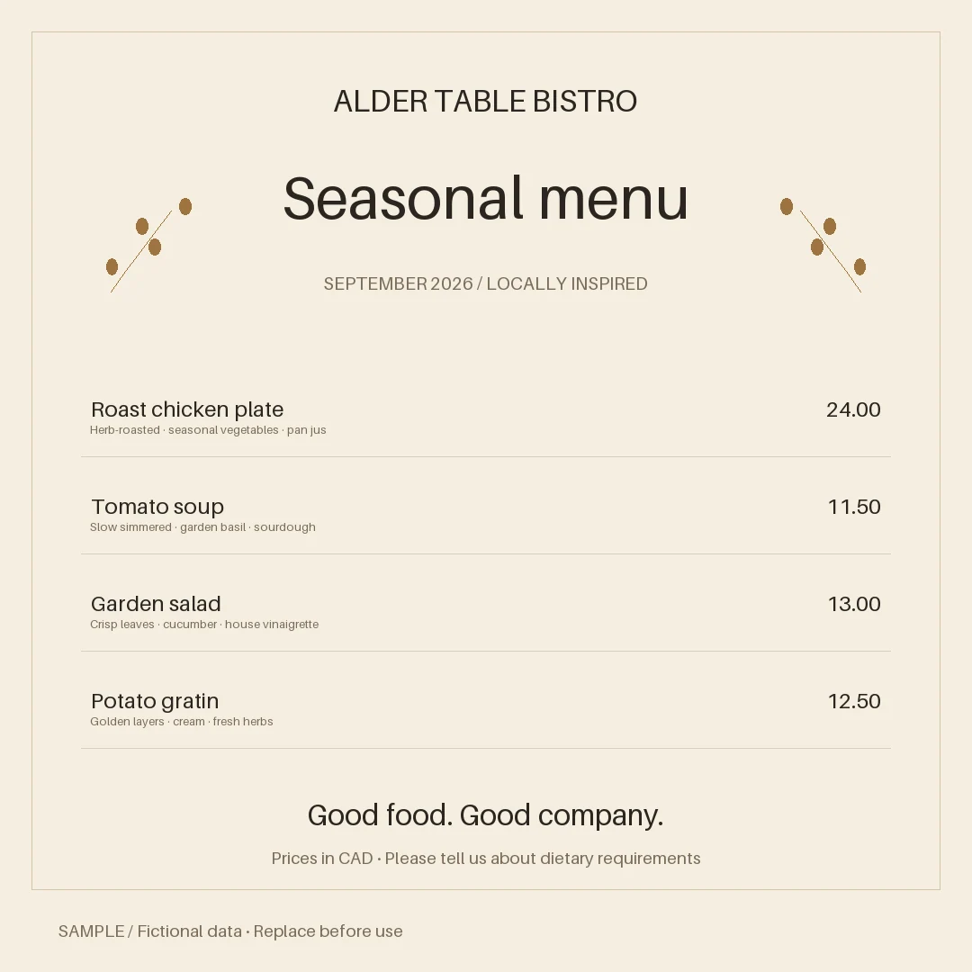 Restaurant Menu Promotion: alternate brand palette 3