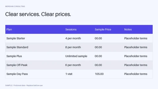 Studio Membership Rates template preview