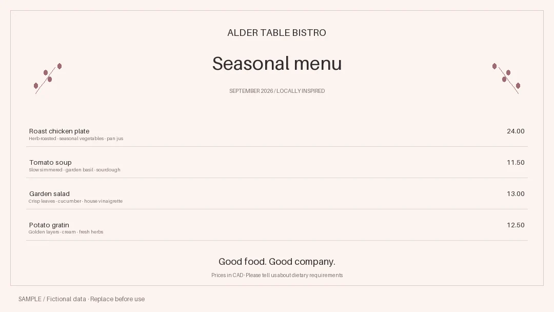 Menu Board: alternate brand palette 1