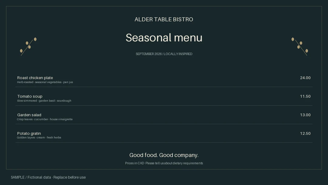 Menu Board: alternate brand palette 2