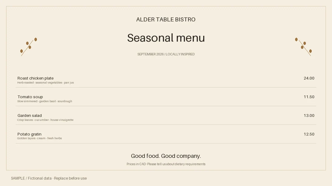 Menu Board: alternate brand palette 3