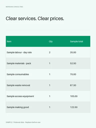 Job Quotation Line Sheet template preview