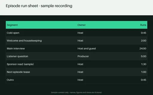 Episode Run Sheet template preview