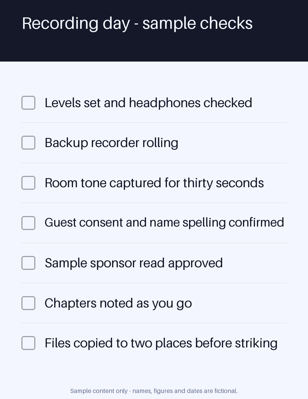 Recording Day Checklist canonical preview
